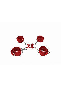 Leather Hand And Legcuffs - Red