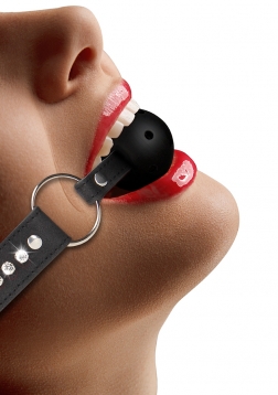 Diamond Studded Breathable Ball Gag with Straps - Black..