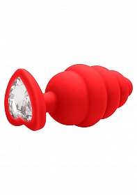 Extra Large Ribbed Diamond Heart Plug - Red..