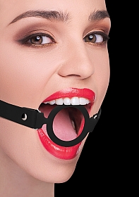 Silicone Ring Gag - With Leather Straps - Black ..