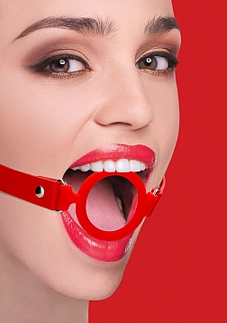 Silicone Ring Gag - With Leather Straps - Red..