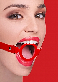 Silicone Ring Gag - With Leather Straps - Red..