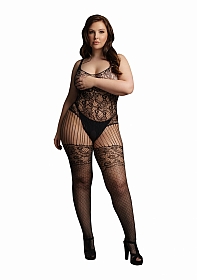 Lace and Fishnet Bodystocking - Black - OSX..