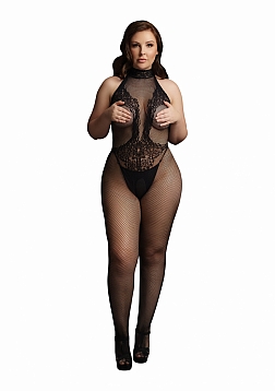 Fishnet and Lace Bodystocking - Black - OSX..