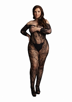 Lace Sleeved Bodystocking - Black - OSX..