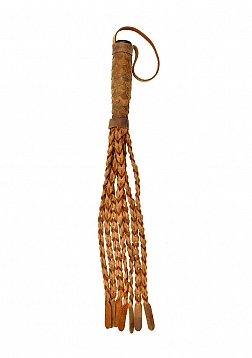 Unique Italian Leather 7 Barided Tails with 6" Handle Fish Design - Brown Distressed Leather..