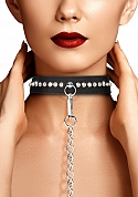 Diamond Studded Collar With Leash - Black..