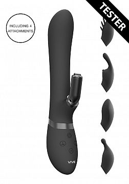 VIVE-CHOU Rechargeable Vibrating Silicone Rabbit with Interchangeable Clitoral Sleeves - Black..