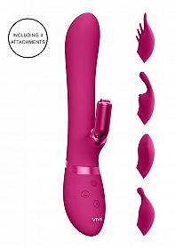 VIVE-CHOU Rechargeable Vibrating Silicone Rabbit with Interchangeable Clitoral Sleeves - Pink..