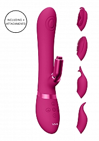 VIVE-CHOU Rechargeable Pulse-Wave Silicone Rabbit W/Interchangeable Clitoral Sleeves - Pink..