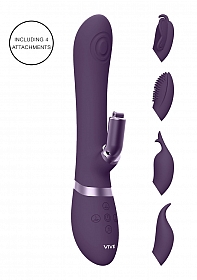 VIVE-CHOU Rechargeable Pulse-Wave Silicone Rabbit W/Interchangeable Clitoral Sleeves - Purple..