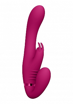 VIVE-SATU Rechargeable Vibrating Triple Motor Silicone Rabbit Strapless Strapon - Pink..