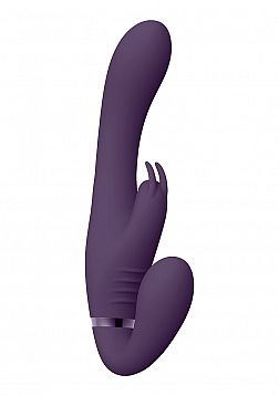 VIVE-SATU Rechargeable Vibrating Triple Motor Silicone Rabbit Strapless Strapon - Purple..