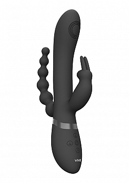 VIVE-RINI Rechargeable Pulse-Wave Triple Motor Silicone Rabbit - Black..