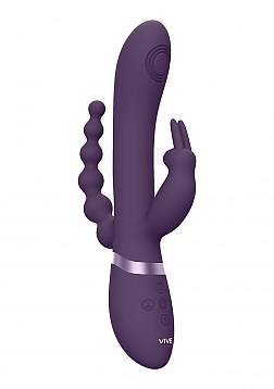 VIVE-RINI Rechargeable Pulse-Wave Triple Motor Silicone Rabbit - Purple..