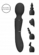 VIVE-NAMI Rechargeable Pulse-Wave Double-Ended Silicone Wand W/Interchangeable Sleeves - Black..