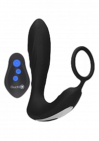 E-stim & Vibrating Butt plug with Cock Ring And Wireless Remote - Black..