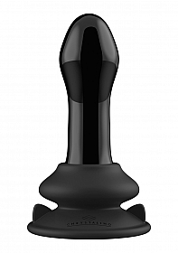 Pluggy - Glass Vibrator - Witch Suction Cup and Remote - Rechargeable - 10 Speed - Black