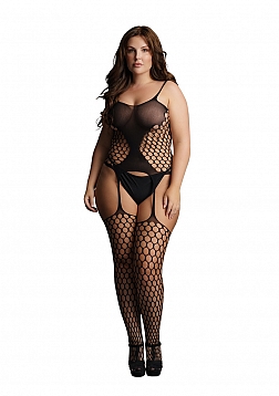 Fence Net Suspender Bodystocking - Black - OSX..