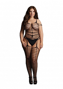 Shredded Suspender Bodystocking - Black - OSX..