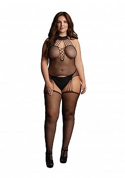 Suspender Fishnet Choker Bodystocking - Black  - OSX..