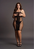 Knee-Length Lace and Fishnet Dress - Plus Size