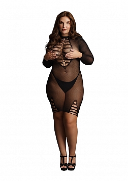 Long sleeve fishnet dress - Black - OSX..