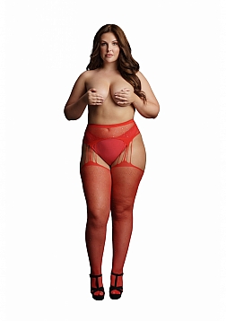 Suspender Rhinestone Pantyhose - Red - OSX..