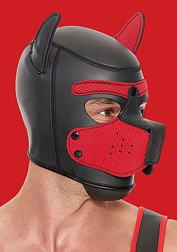 Puppy Hood Neoprene OS - Black/Red..