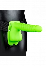 Glow in the Dark Ribbed Hollow Strap-On with Balls - 8\