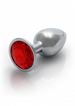 Round Gem Butt Plug - Small - Silver / Ruby Red..