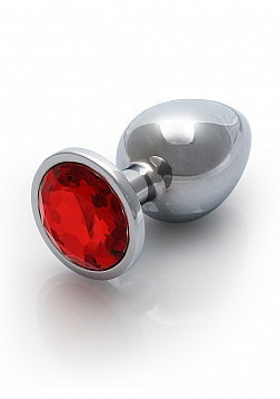 Round Gem Butt Plug - Medium - Silver / Ruby Red..