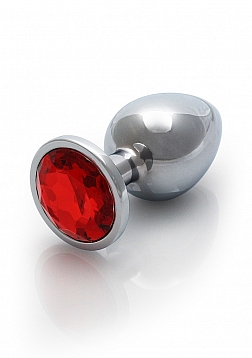 Round Gem Butt Plug - Large - Silver / Ruby Red..