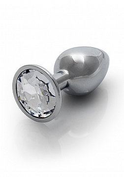 Round Gem Butt Plug - Small - Silver / Diamond..