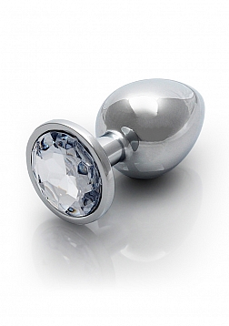 Round Gem Butt Plug - Medium - Silver / Diamond..
