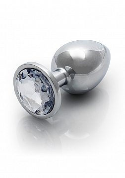 Round Gem Butt Plug - Large - Silver / Diamond..