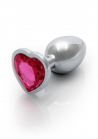 Heart Gem Butt Plug - Small - Silver / Rubellite Pink..