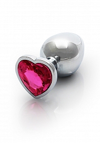 Heart Gem Butt Plug - Medium - Silver / Rubellite Pink..