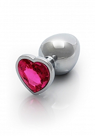 Heart Gem Butt Plug - Large - Silver / Rubellite Pink..