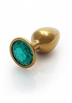 Round Gem Butt Plug - Small - Gold / Emerald Green..