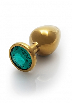 Round Gem Butt Plug - Medium - Gold / Emerald Green..
