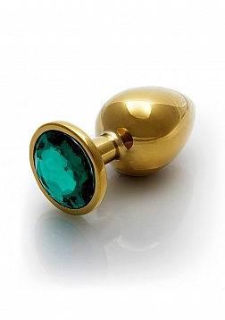 Round Gem Butt Plug - Large - Gold / Emerald Green..