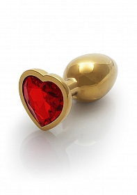 Heart Gem Butt Plug - Small - Gold / Ruby Red..