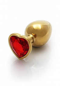 Heart Gem Butt Plug - Medium - Gold / Ruby Red..