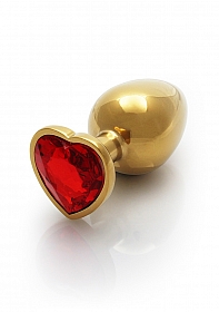 Heart Gem Butt Plug - Large - Gold / Ruby Red..