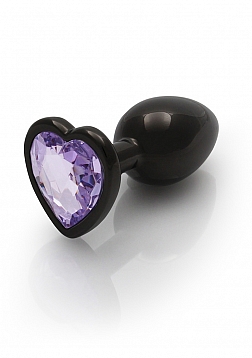 Heart Gem Butt Plug - Small - Gun Metal / Amethyst Purple..