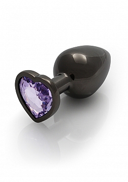 Heart Gem Butt Plug - Medium - Gun Metal / Amethyst Purple..