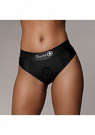 Ouch! Vibrating Strap-on Thong with Removable Butt Straps - Black - M/L