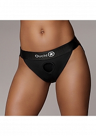 Vibrating Strap-on Panty Harness with Open Back - Black - M/L..