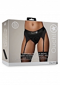 Ouch! Vibrating Strap-on Thong with Adjustable Garters - Black - M/L